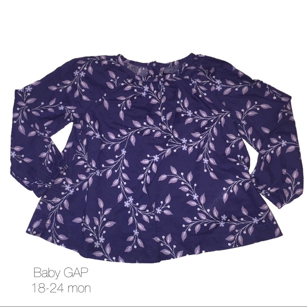 Baby GAP Blue Floral Long Sleeve Blouse 18-24 mon